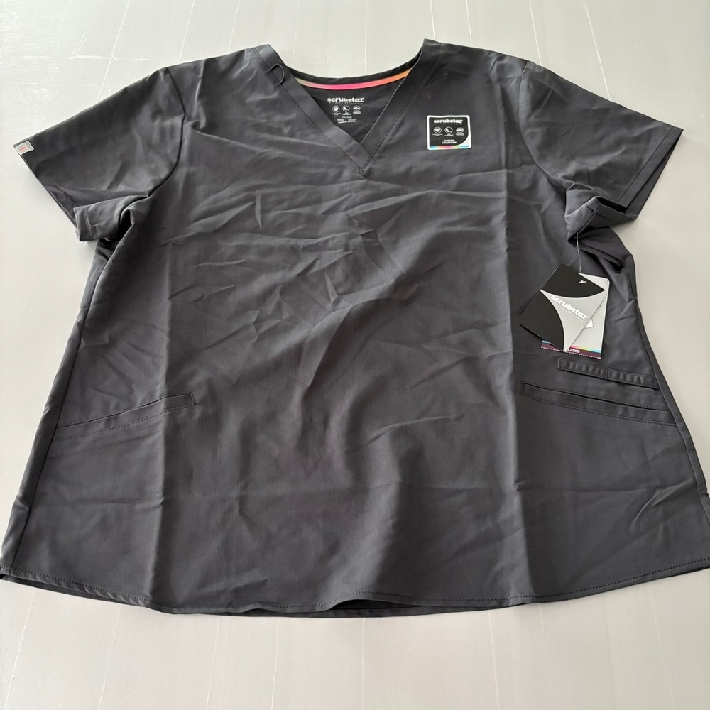 scrubstar Ultimate Collection Scrub Top 2XL NWT Womens Gray V-Neck‎ Stretch